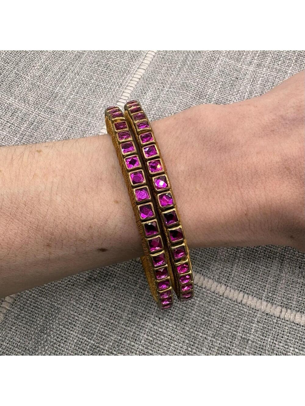 Indian Silk Thread Wrapped Bangle Set Pink Rhinestone